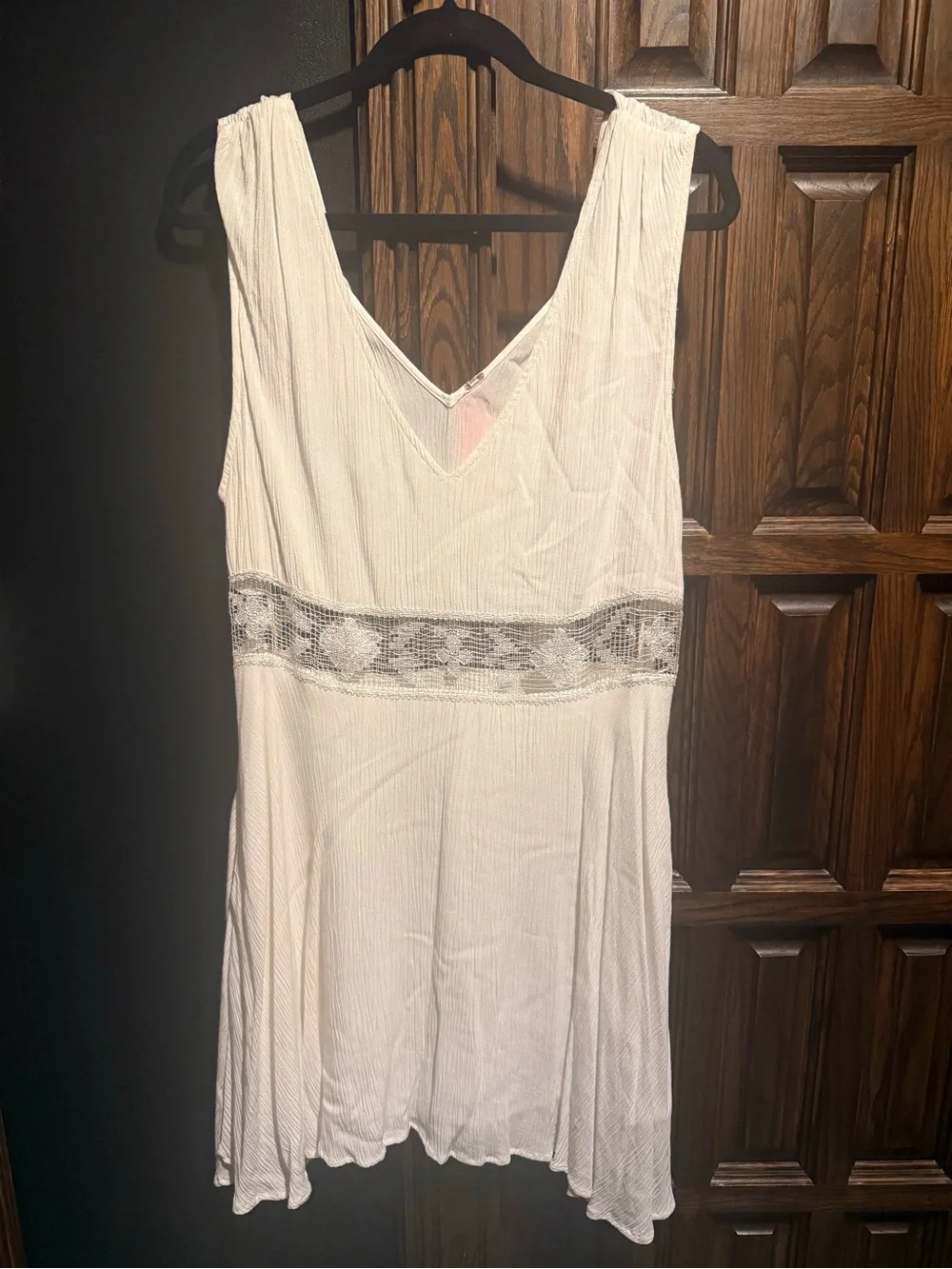 Free People Ivory Sleeveless Mini Dress Medium Crochet Lace Pockets Boho
